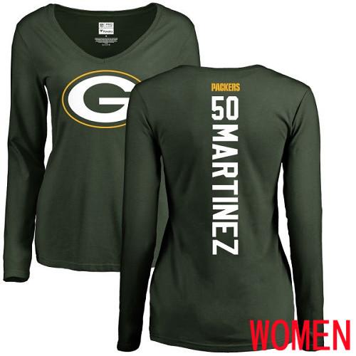 Green Bay Packers Green Women #50 Martinez Blake Backer Nike NFL Long Sleeve T Shirt->nfl t-shirts->Sports Accessory
